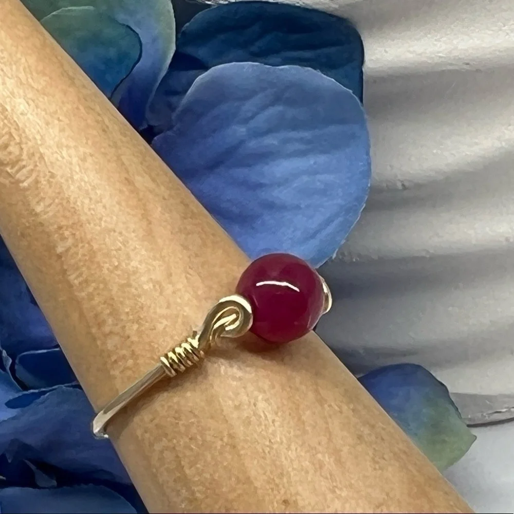 Genuine Ruby Sterling Silver or Gold Filled Wire Wrapped Ring
